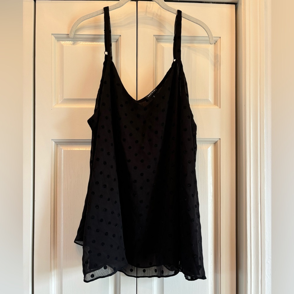 Torrid black, lined, dotted swiss, swingy & adjustable strap tank, size 2(18/20)